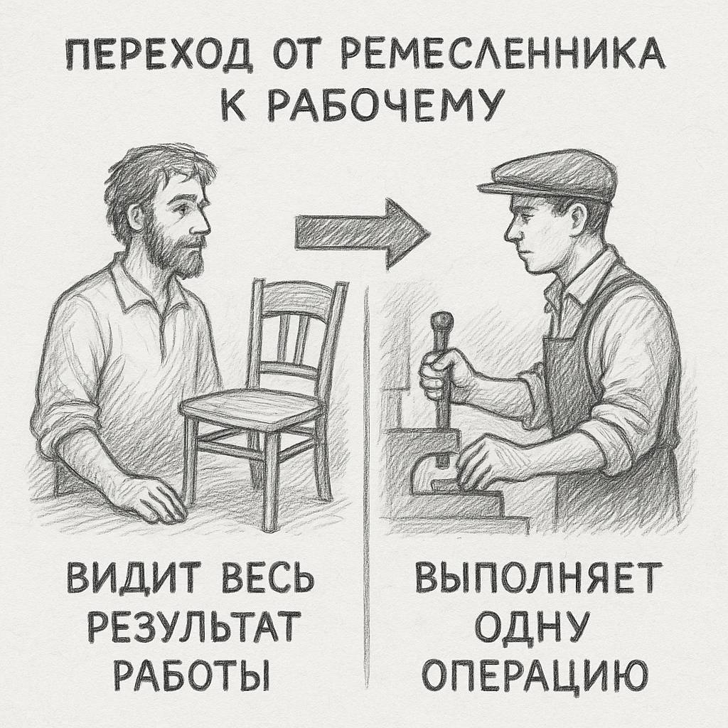 Сравнение работы ремесленника и фабричного рабочего.